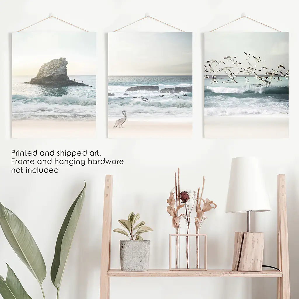 Ocean Beach Rocks Wall Art, Coastal 3 Piece Set