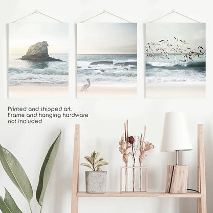 Ocean Beach Rocks Wall Art, Coastal 3 Piece Set