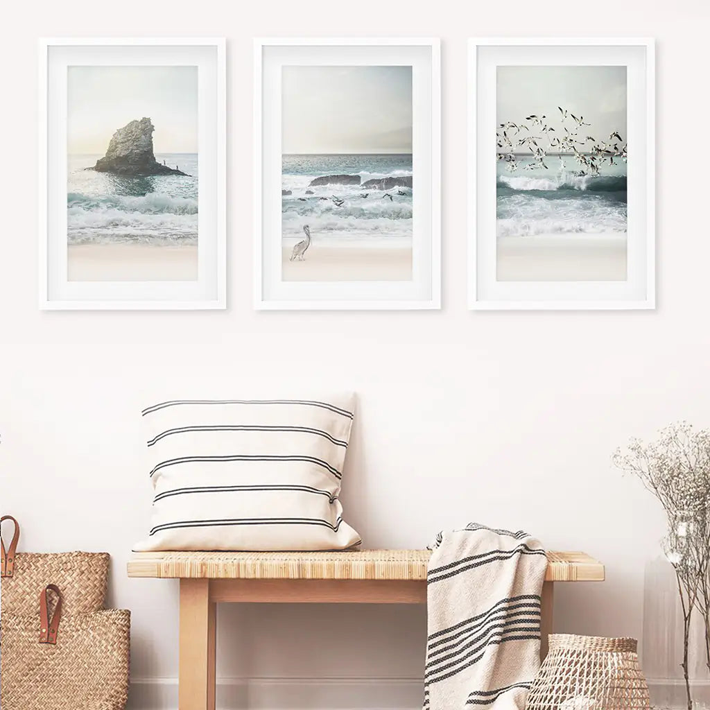 Ocean Beach Rocks Wall Art, Coastal 3 Piece Set