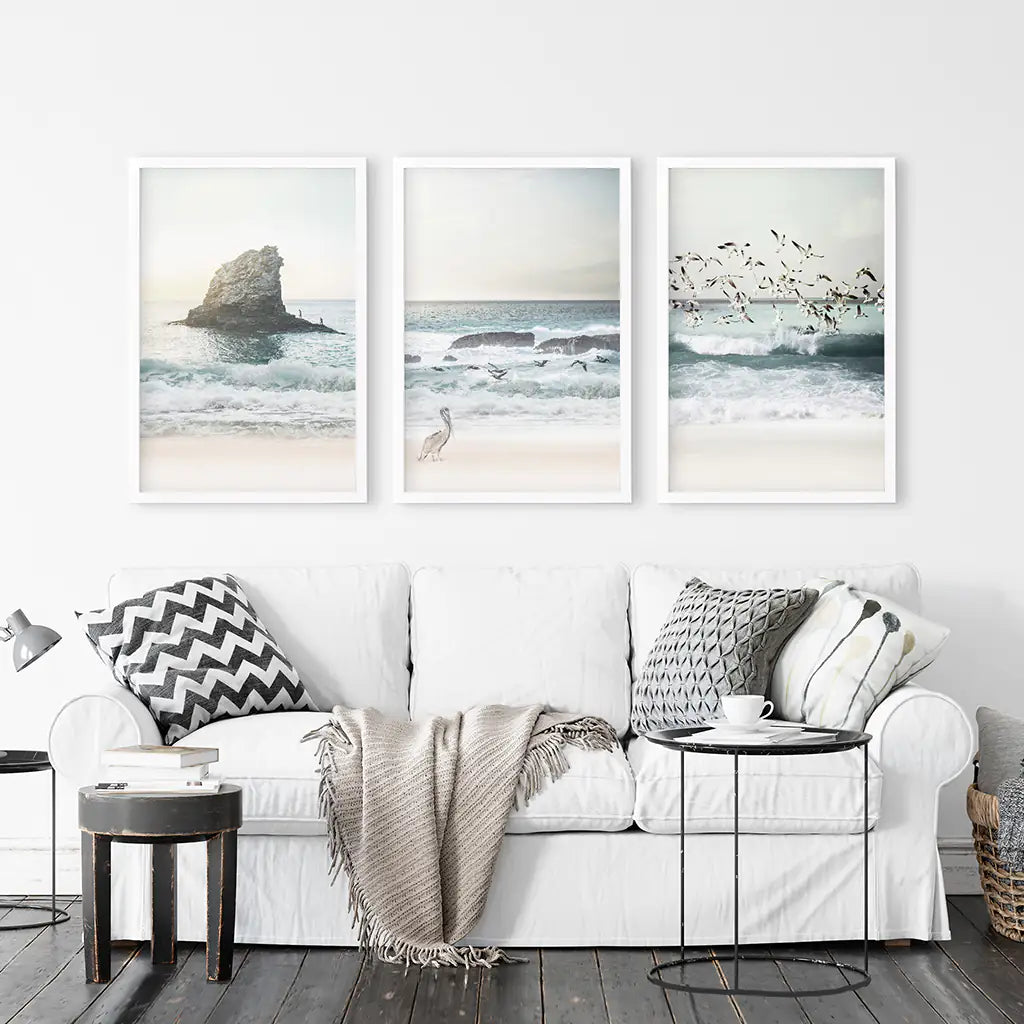 Ocean Beach Rocks Wall Art, Coastal 3 Piece Set