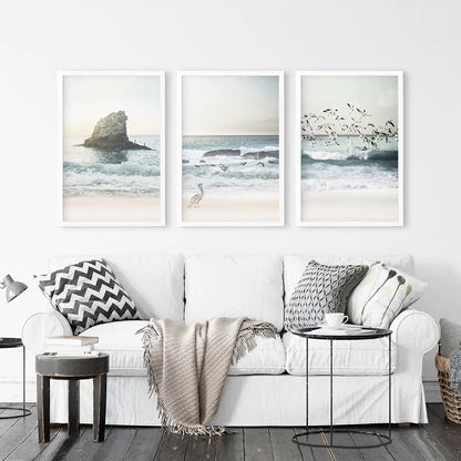 Ocean Beach Rocks Wall Art, Coastal 3 Piece Set