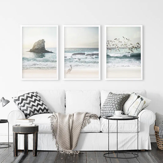Ocean Beach Rocks Wall Art, Coastal 3 Piece Set