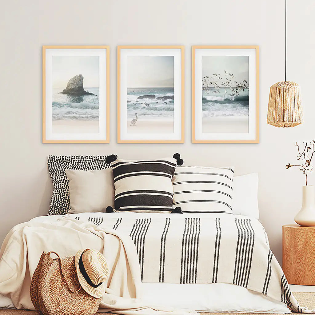 Ocean Beach Rocks Wall Art, Coastal 3 Piece Set