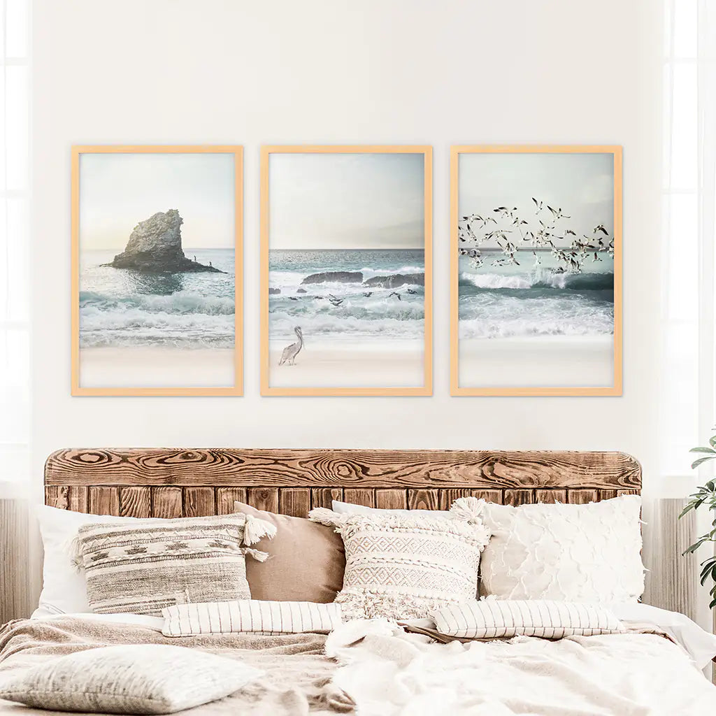 Ocean Beach Rocks Wall Art, Coastal 3 Piece Set