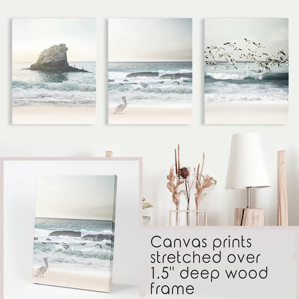 Ocean Beach Rocks Wall Art, Coastal 3 Piece Set