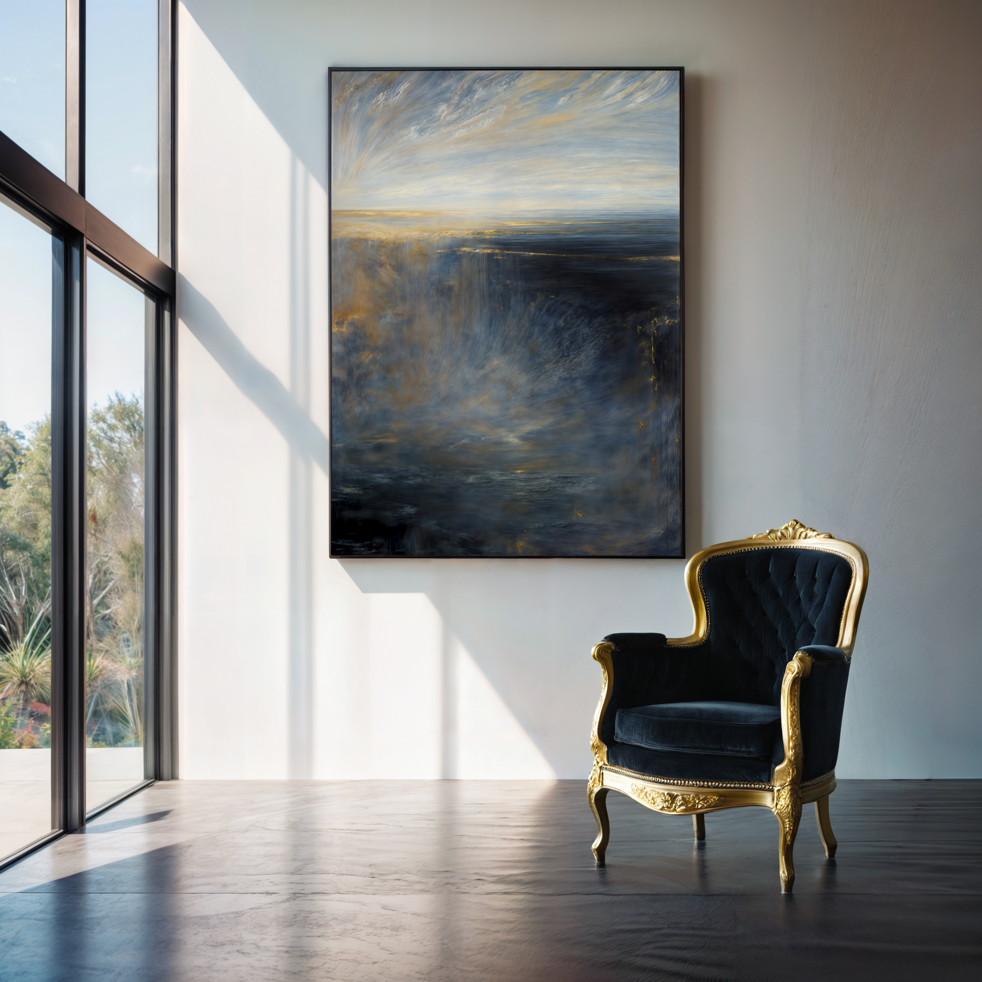 Oceans Lament coastal abstract canvas wall art in ocean blue and earthy tones