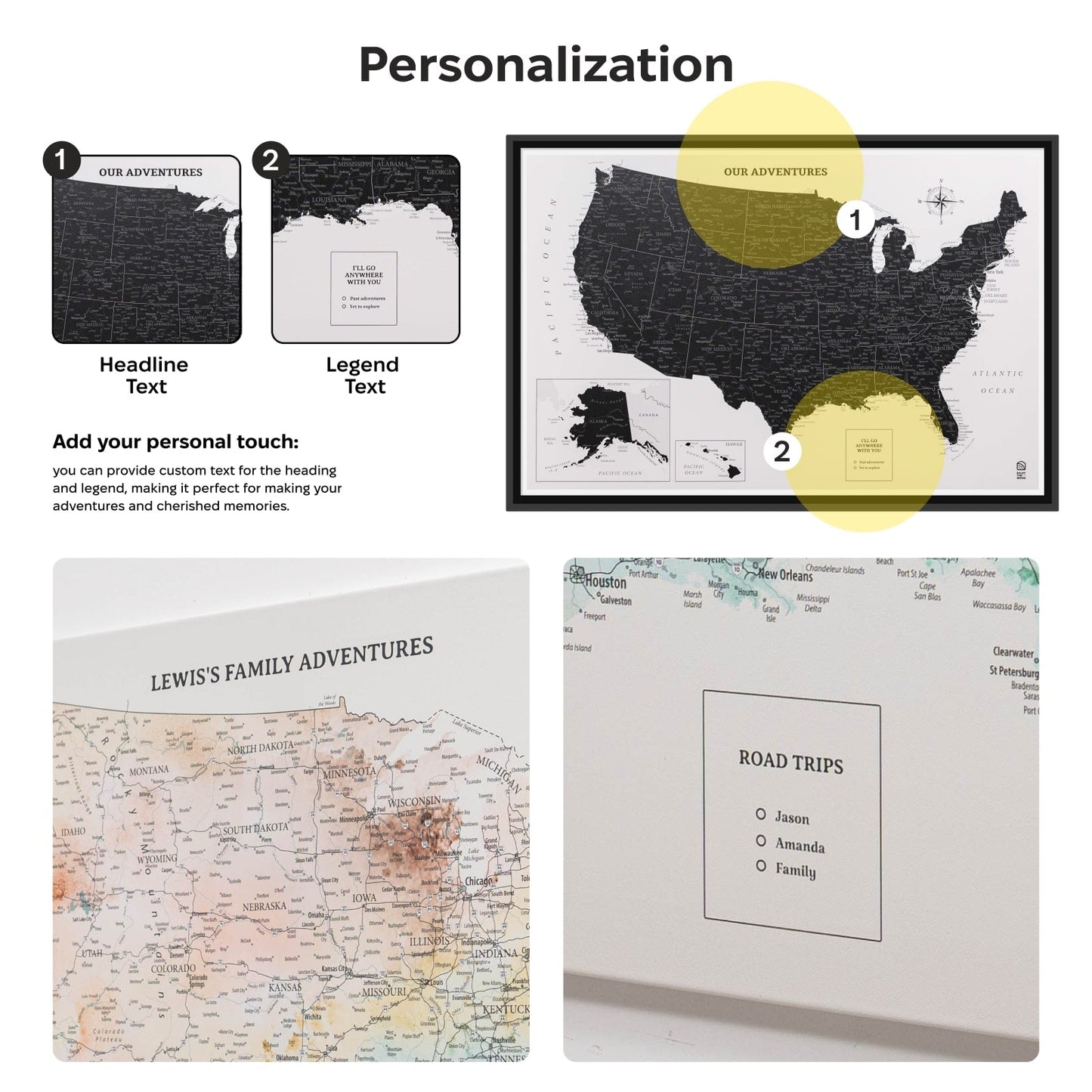 Canvas USA Map Wall Art - Onyx
