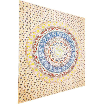 Full-size botanical garden floral fabric tapestry hanging on a wall