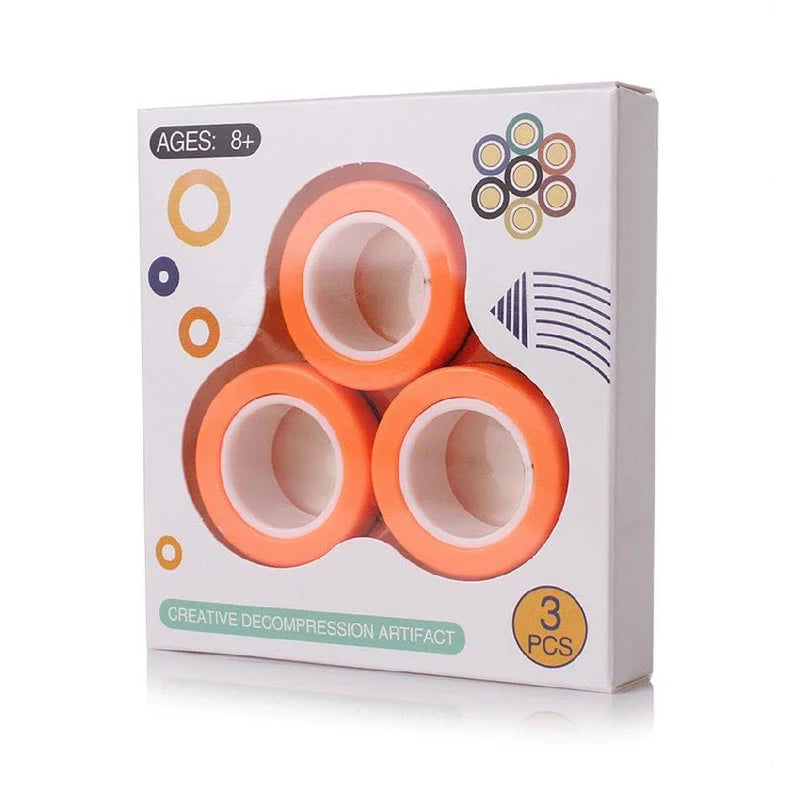 Orange magnetic spinner bracelet rings set for kids and adults stress relief