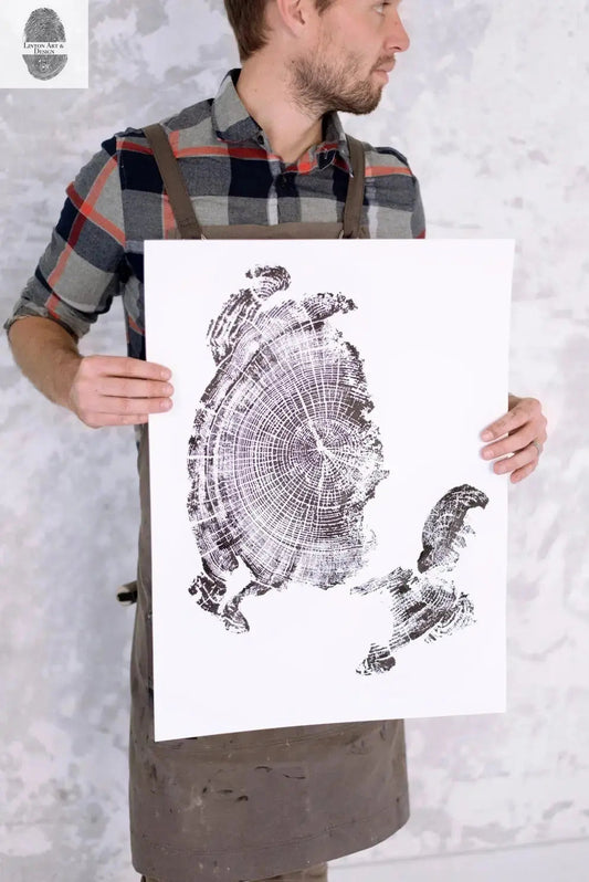 Oregon coast driftwood tree ring woodcut print, Cannon Beach