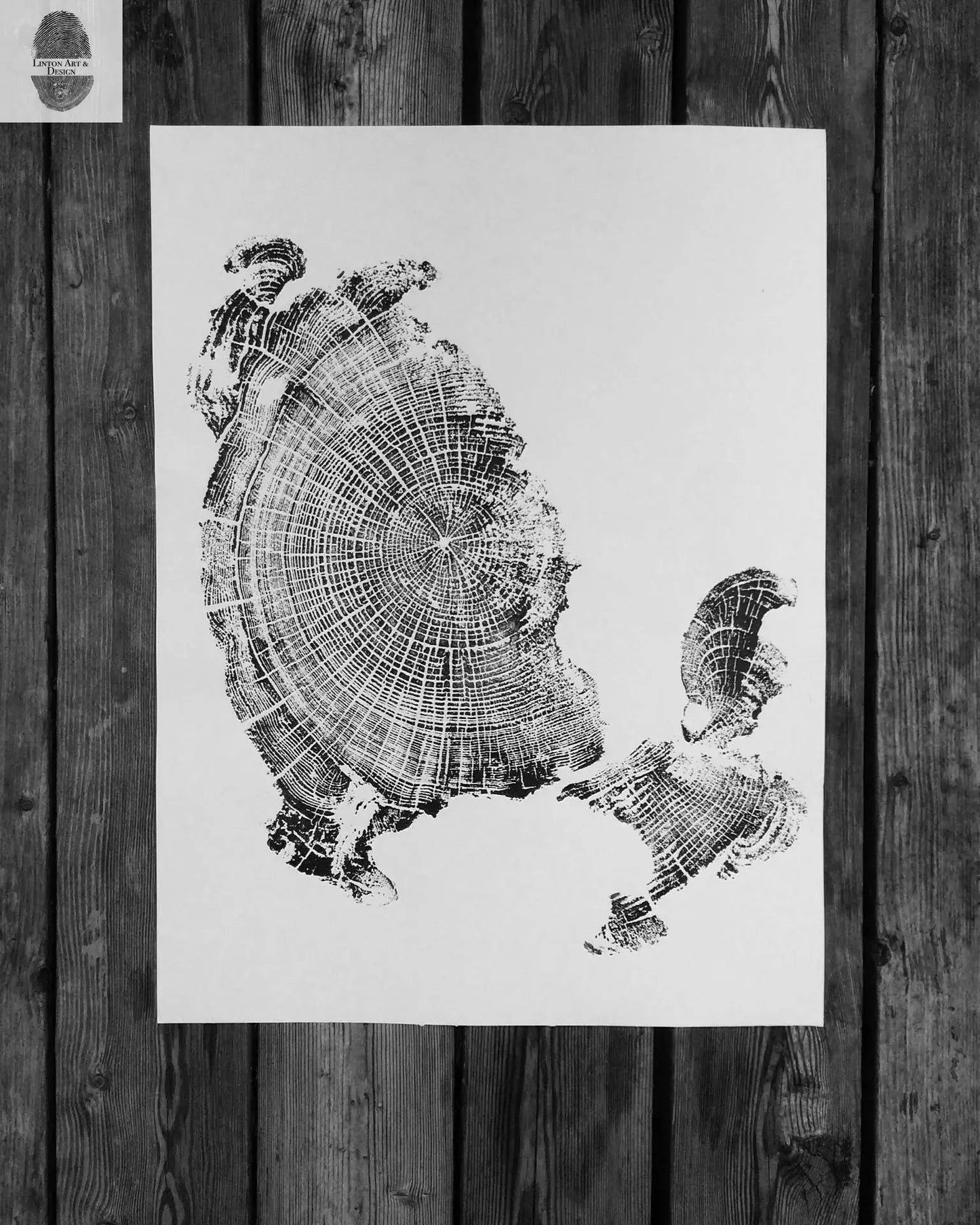 Oregon Coast Driftwood Tree Ring Woodcut Print - Cannon Beach