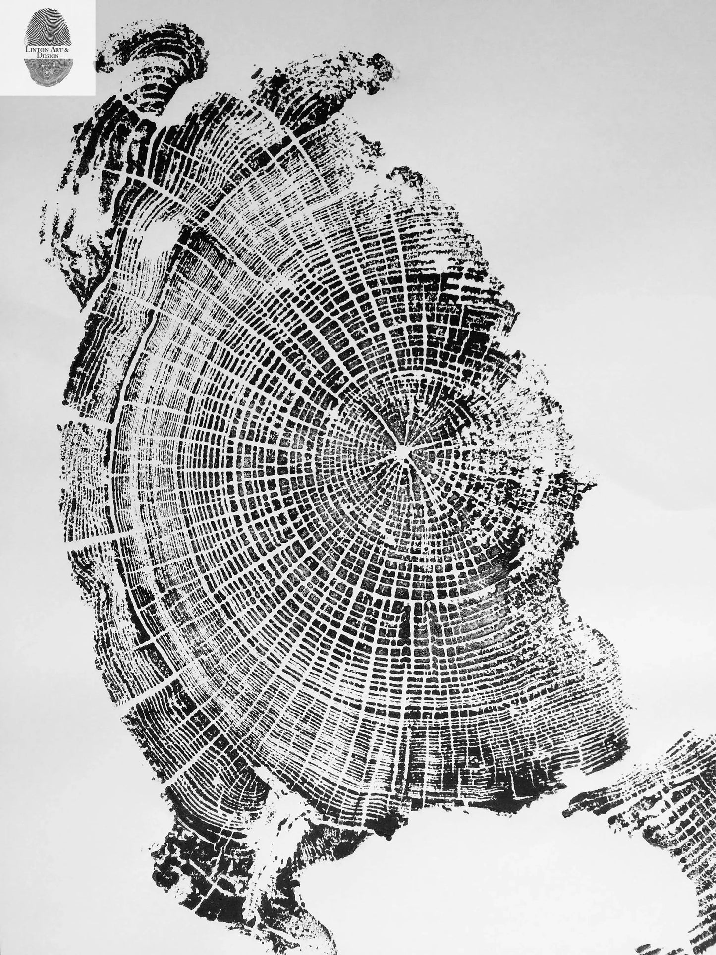 Oregon Coast Driftwood Tree Ring Woodcut Print - Cannon Beach