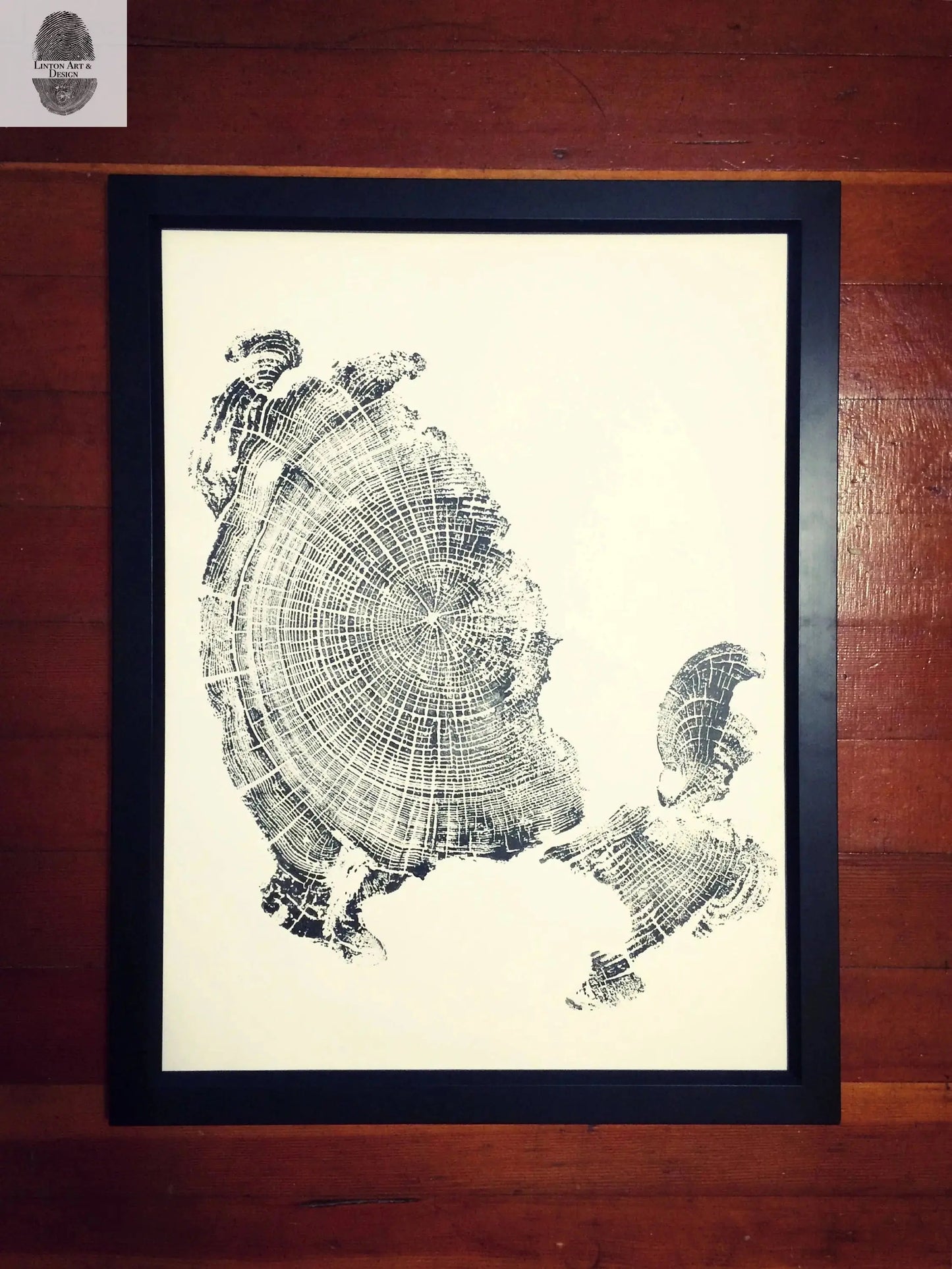 Oregon Coast Driftwood Tree Ring Woodcut Print - Cannon Beach