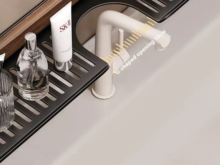 Over faucet shelf showing U shaped 10 cm opening