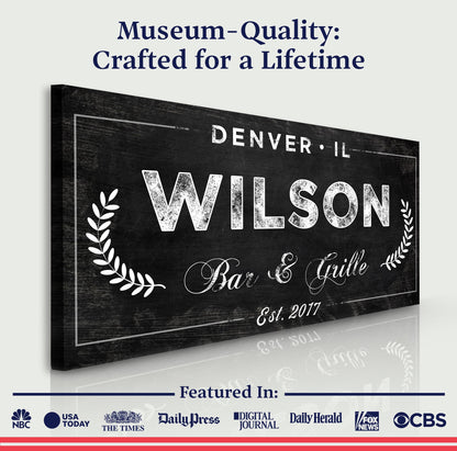 Bar and Grill Canvas Wall Art Sign