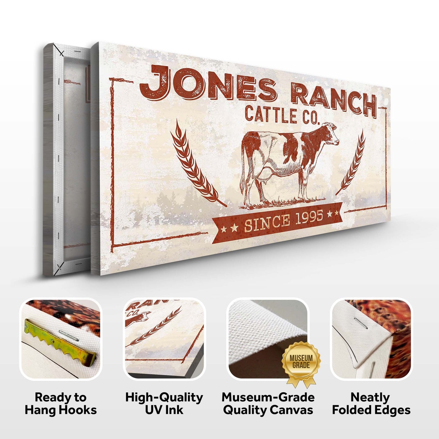 Ranch Cattle Co Rustic Sign Personalized Canvas Wall Art