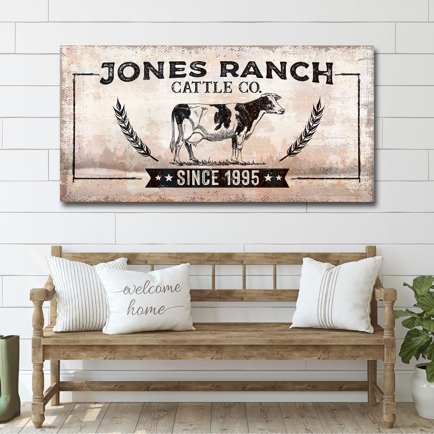 Ranch Cattle Co Rustic Sign Personalized Canvas Wall Art