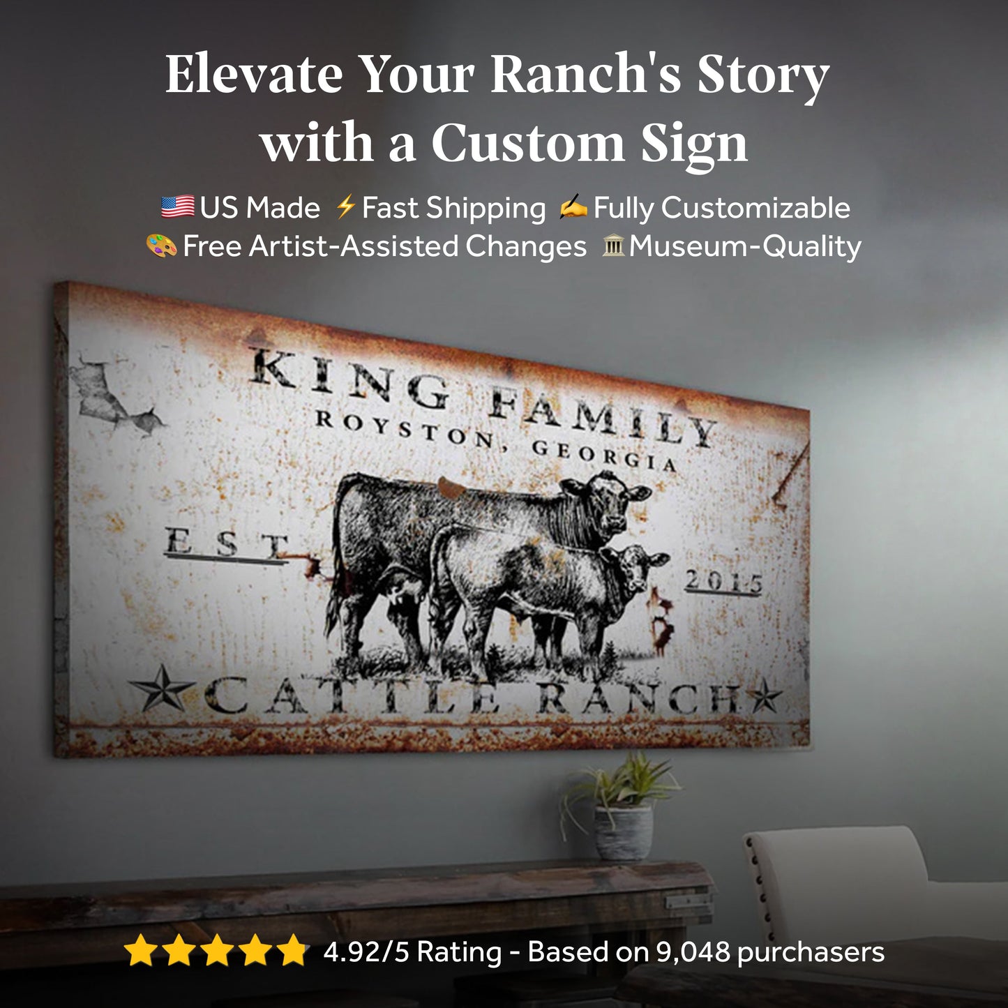 Cattle Ranch Sign Personalized Canvas Wall Art