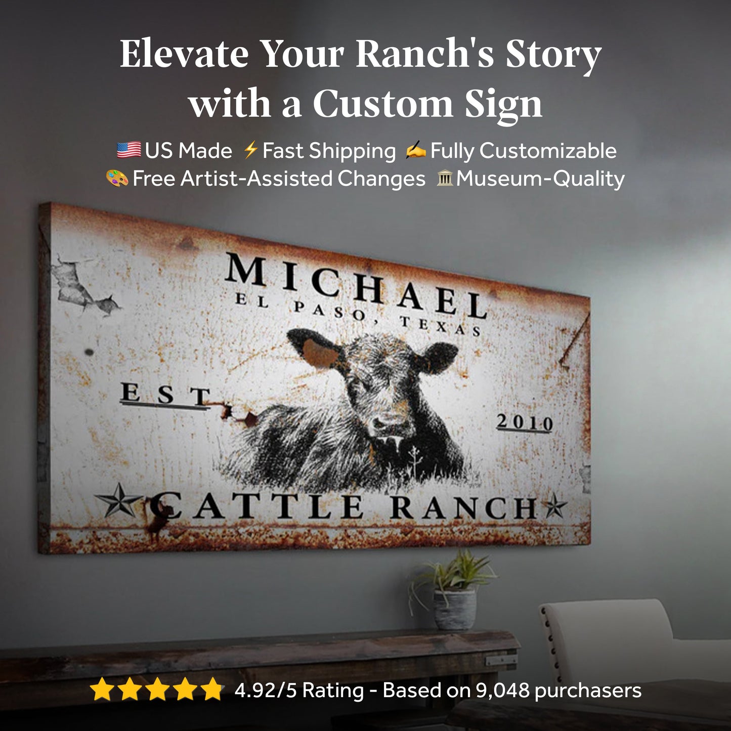 Cattle Ranch Sign Personalized Canvas Wall Art