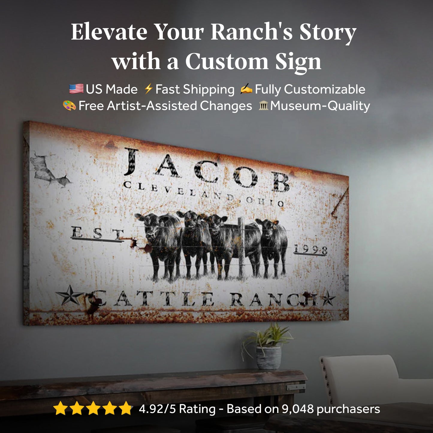 Cattle Ranch Sign Personalized Canvas Wall Art