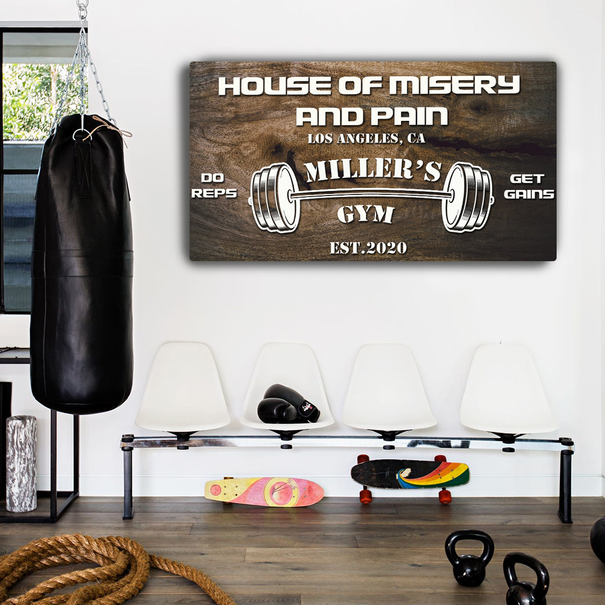 Gym motivation canvas wall art in a home gym