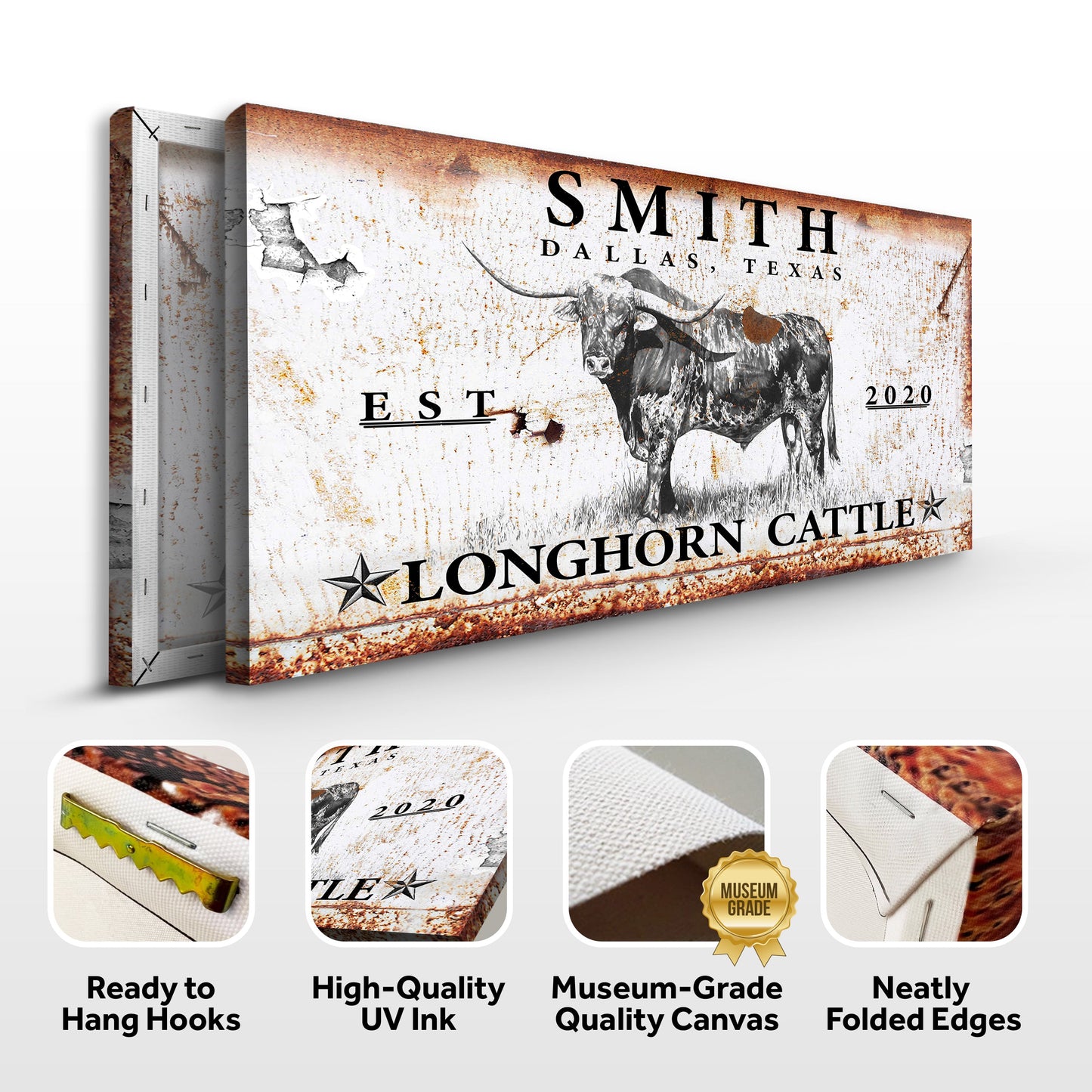 Longhorn Rustic Cattle Canvas Sign