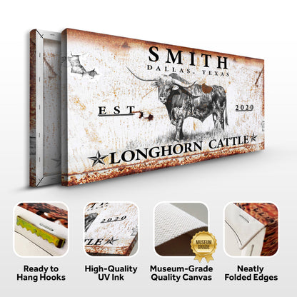 Longhorn Rustic Cattle Canvas Sign