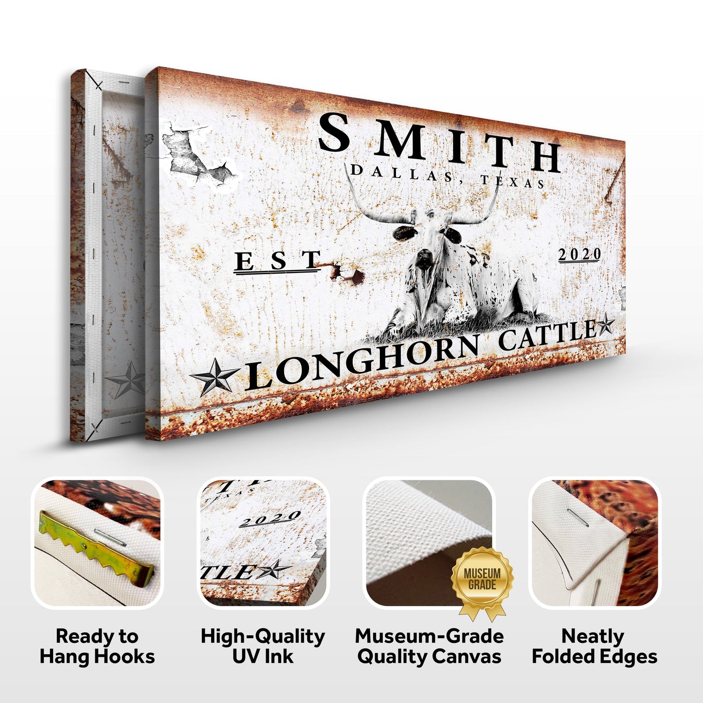 Longhorn Rustic Cattle Canvas Sign