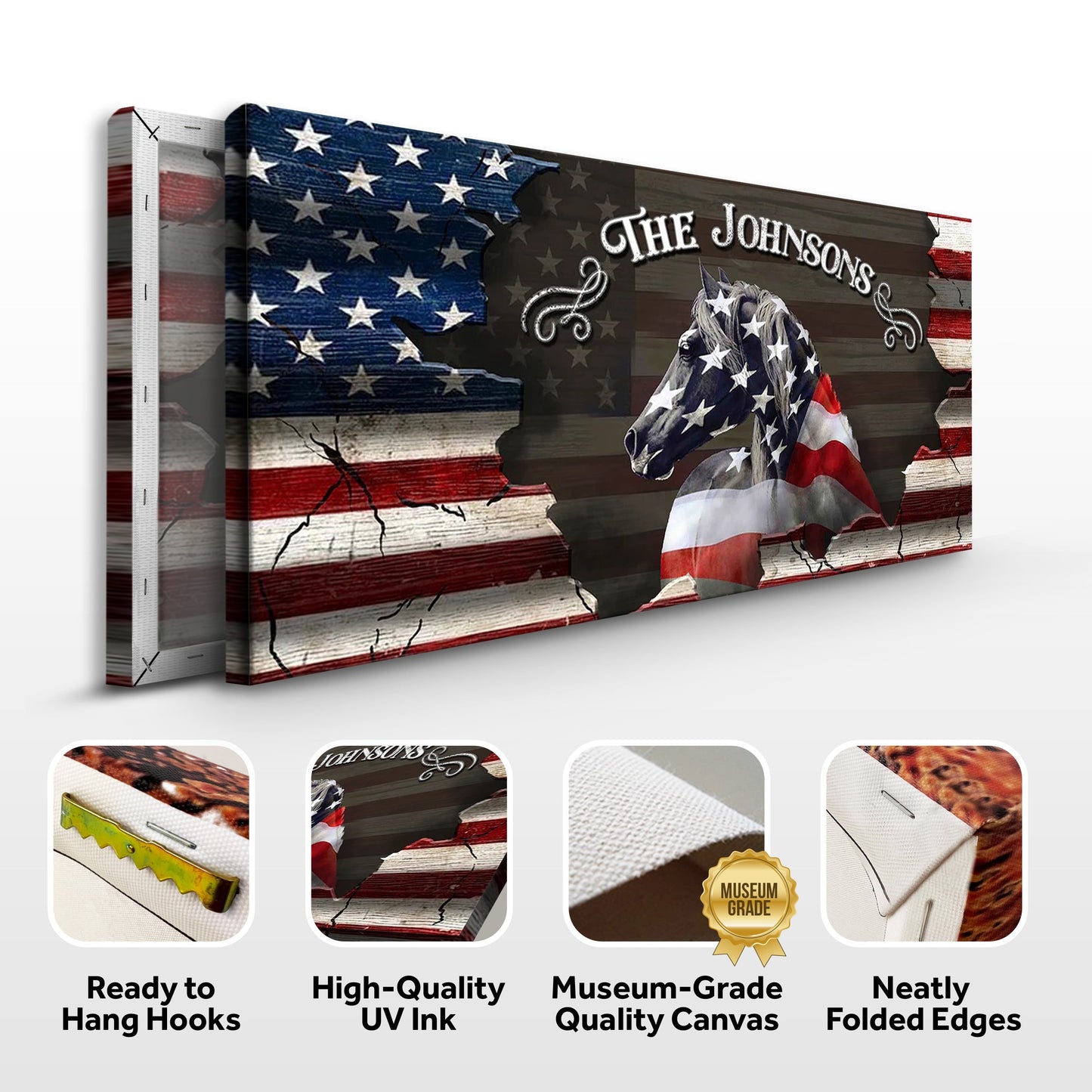 Personalized American Horse Family Name Canvas