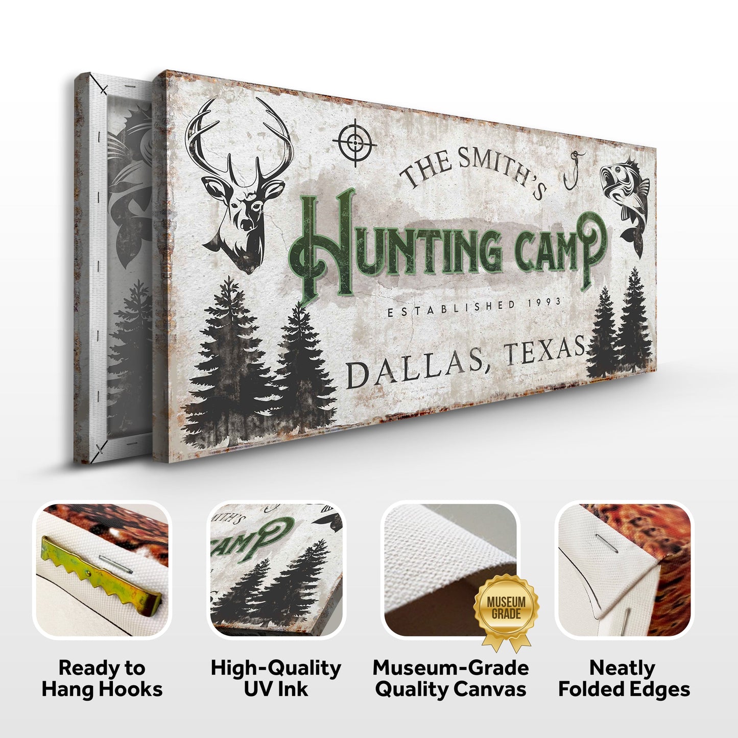 Fishing and Hunting Sign Personalized Canvas Wall Art