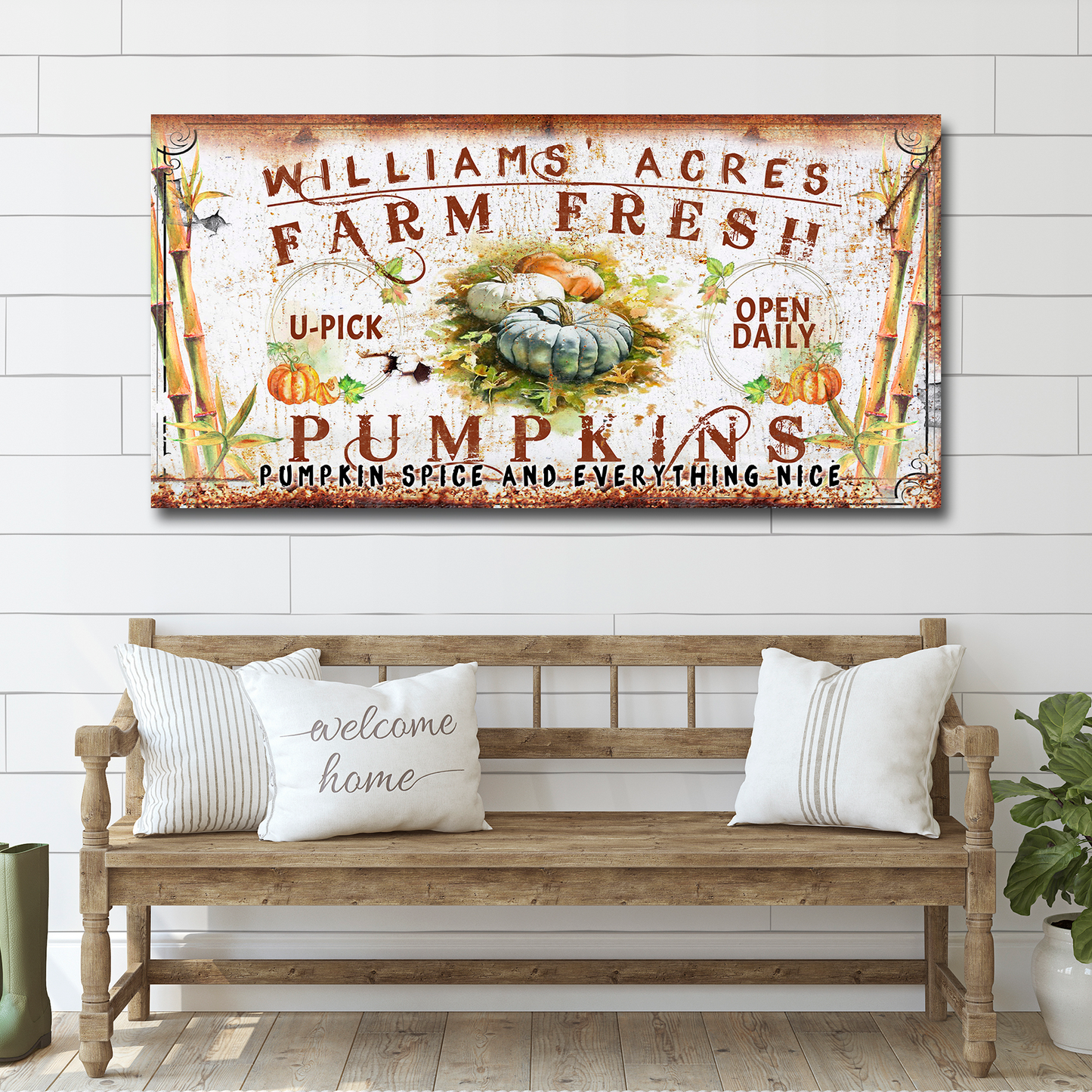 Farm Fresh Pumpkins Sign Personalized Canvas Wall Art