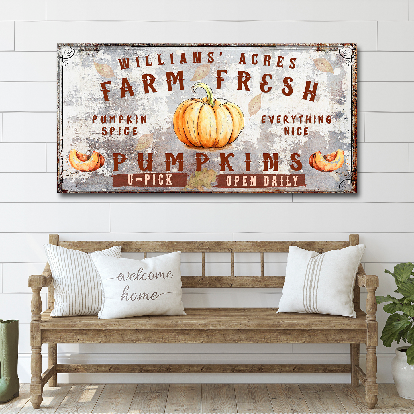 Farm Fresh Pumpkins Sign Personalized Canvas Wall Art
