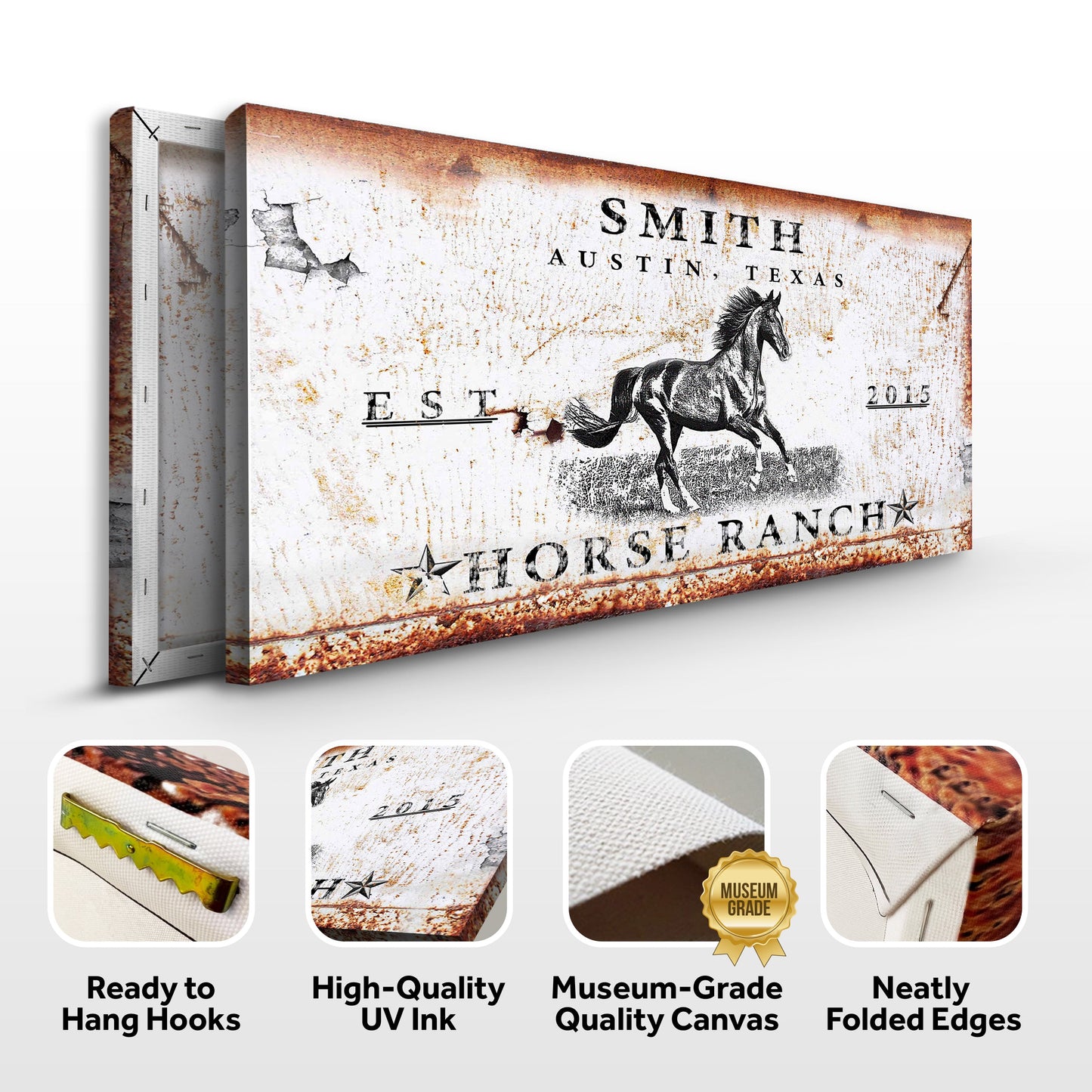 Rustic Horse Ranch Sign Personalized Canvas Wall Art