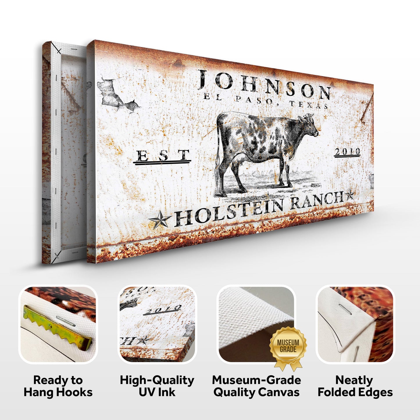 Holstein Ranch Sign Personalized Canvas Wall Art