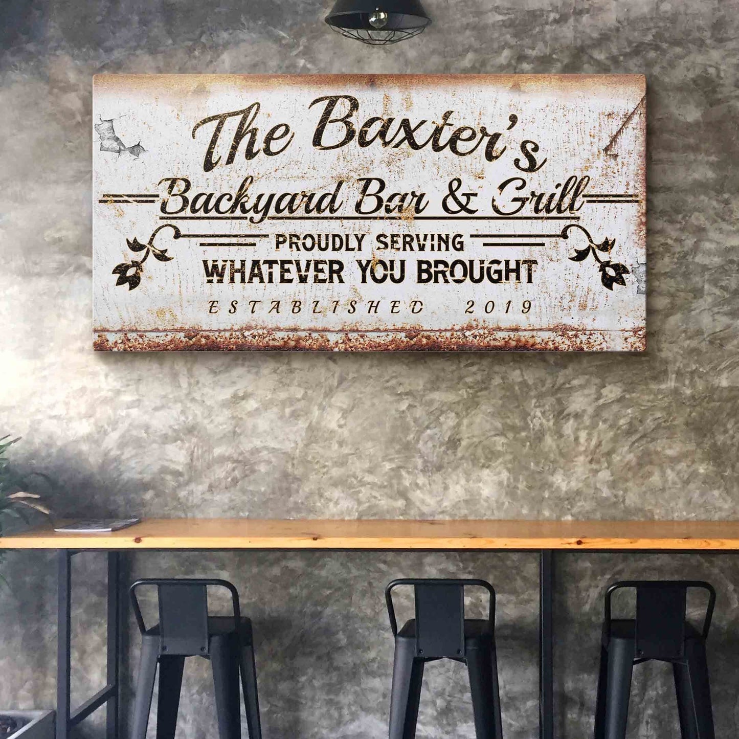 Backyard Bar and Grill Sign Personalized Canvas Wall Art