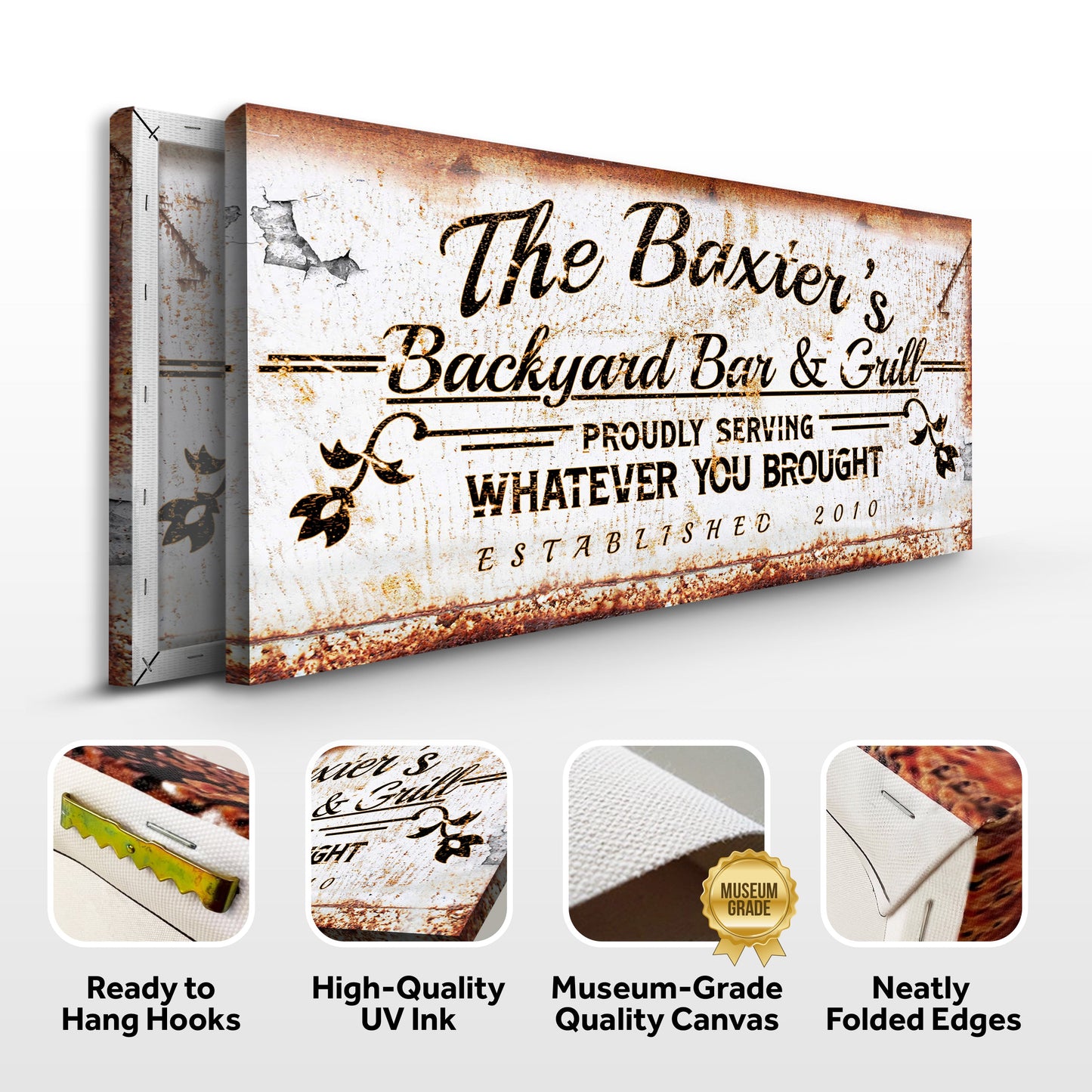 Backyard Bar and Grill Sign Personalized Canvas Wall Art