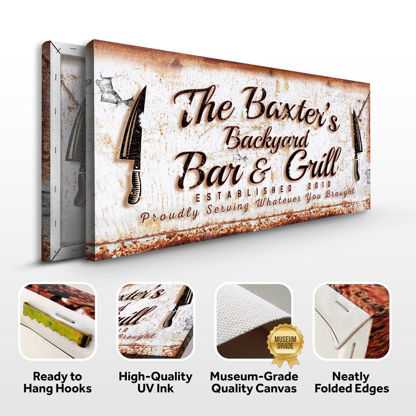 Rustic Backyard Bar and Grill Canvas Sign