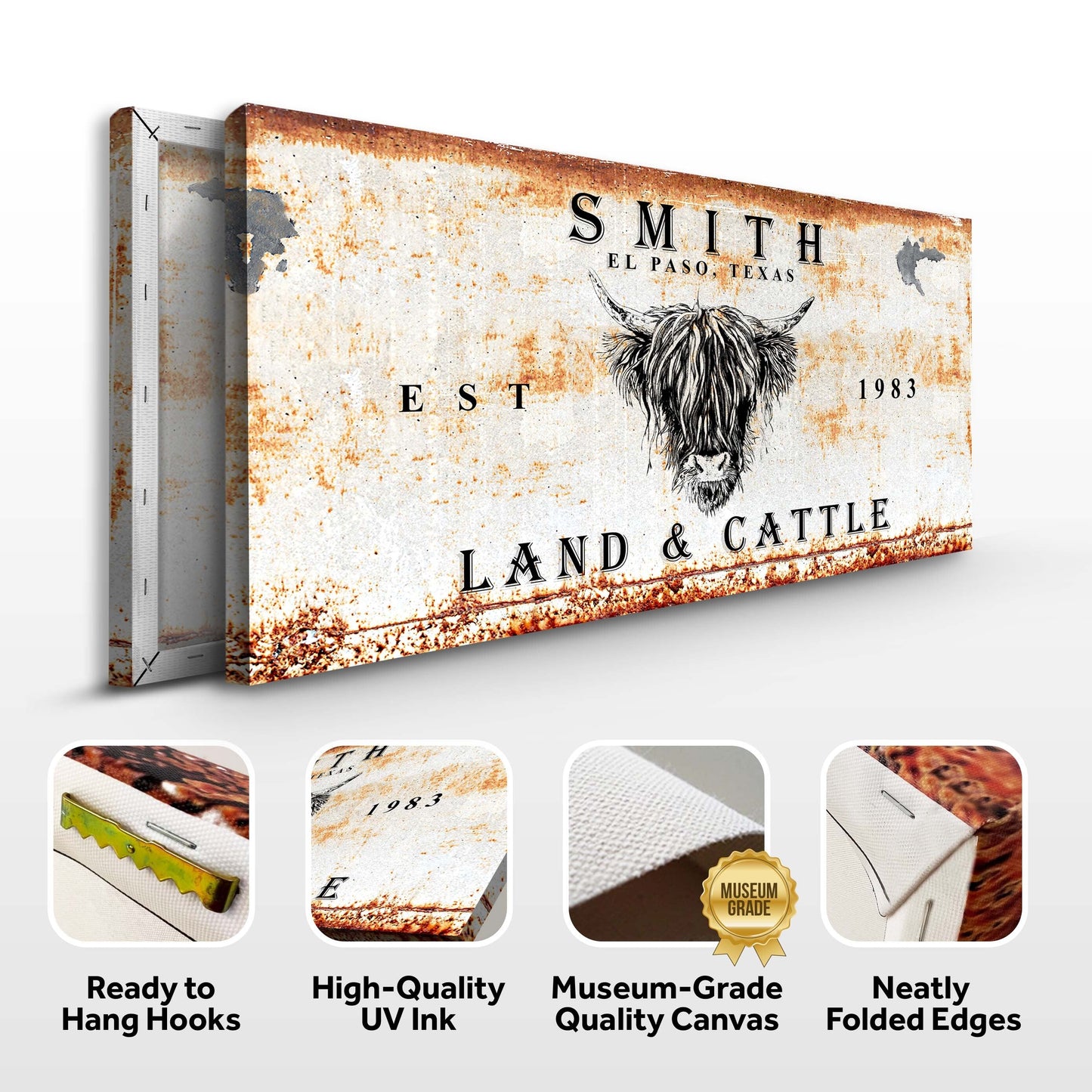 Land and Cattle Rustic Canvas Art Sign