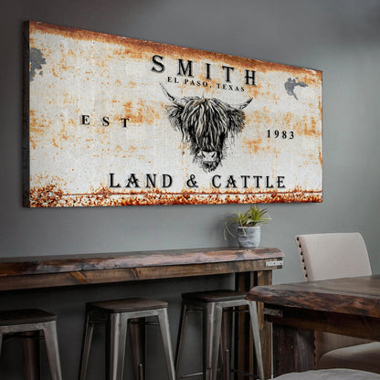 Land and Cattle Rustic Canvas Art Sign