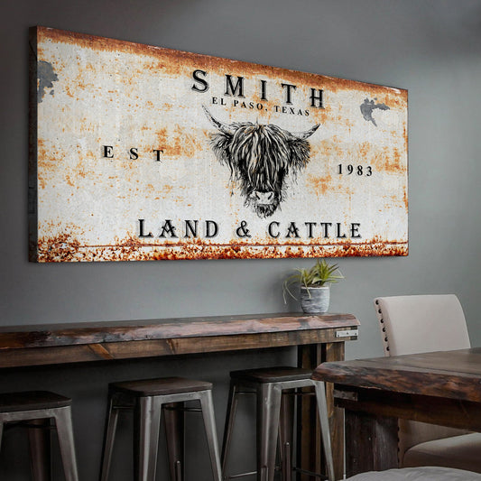 Land and Cattle Rustic Canvas Art Sign