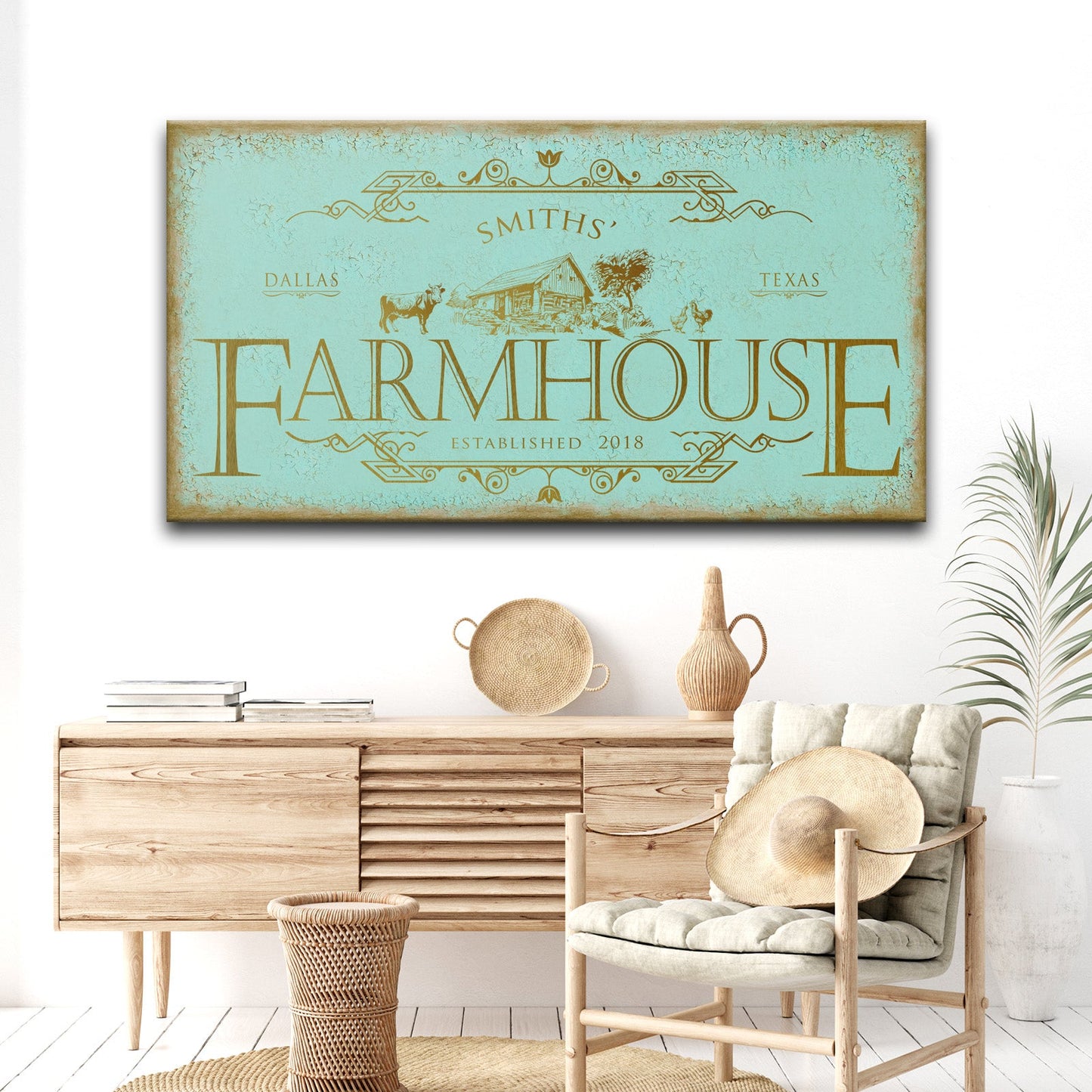 Personalized rustic farmhouse canvas sign IV with weathered country lettering
