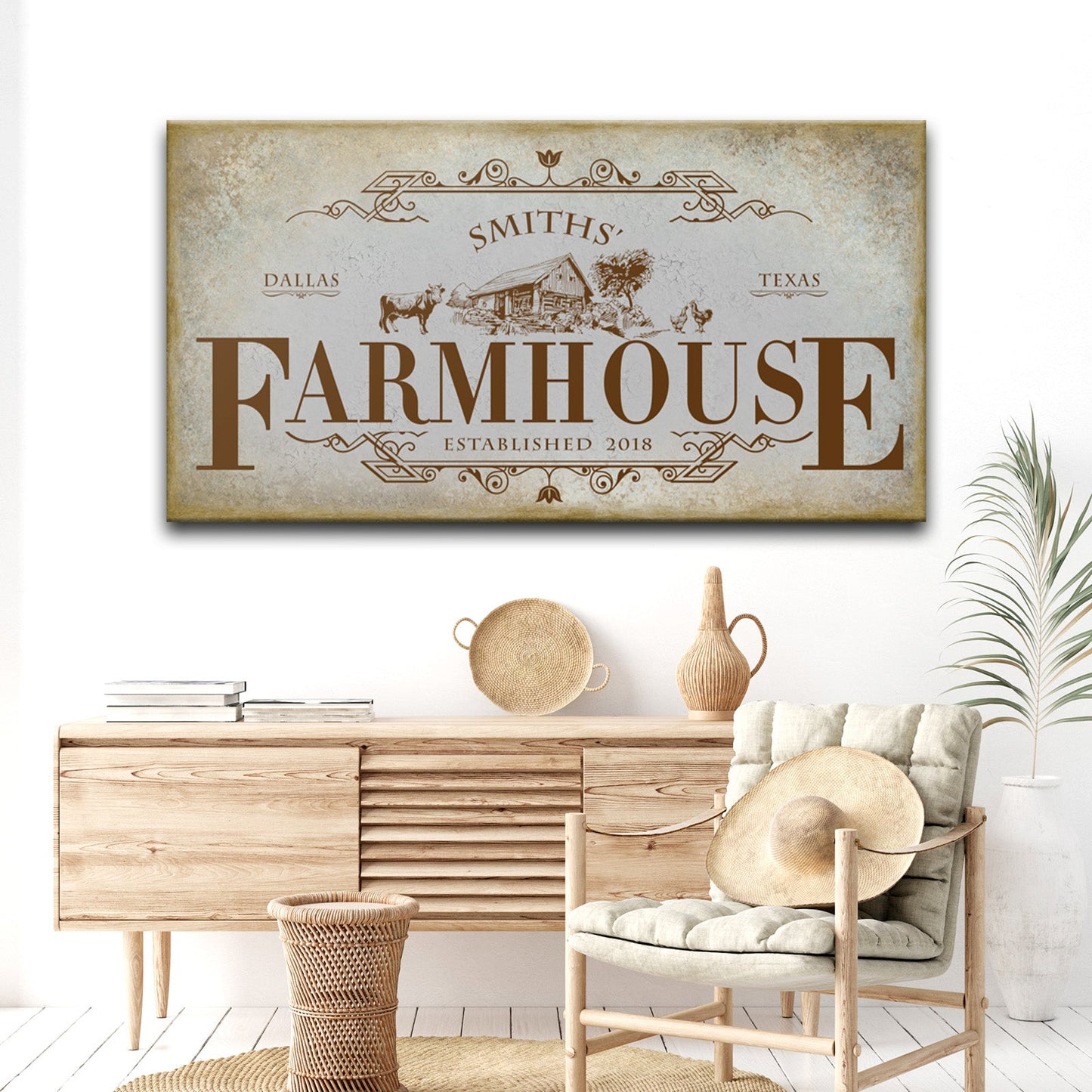 Rustic Farmhouse Sign IV Personalized Canvas Wall Art