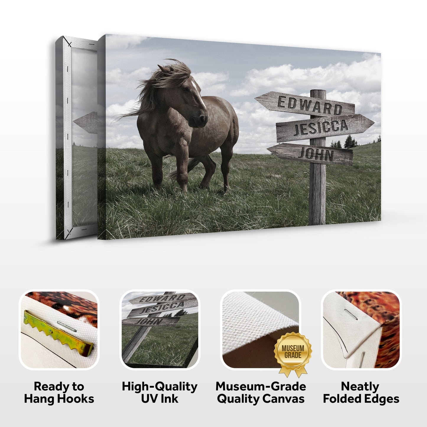 Personalized Horse Family Name Canvas Sign