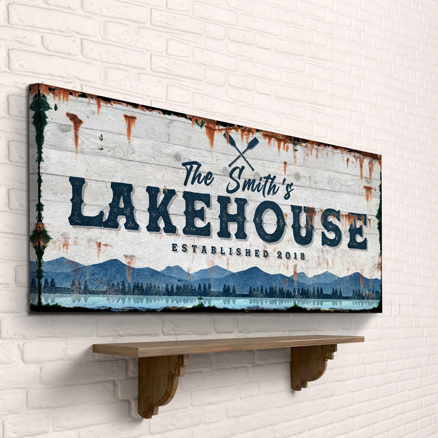 Family Lake House Vintage Sign Personalized Canvas Wall Art