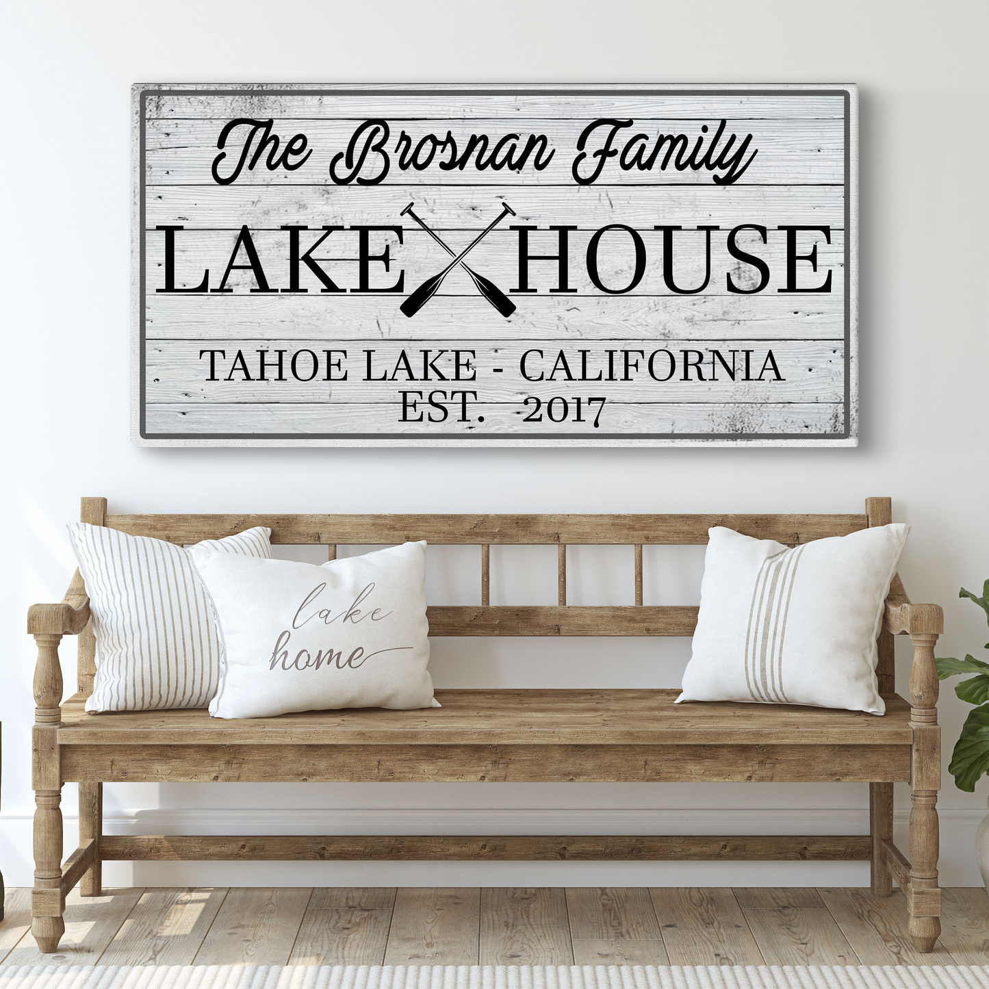 Family lake house paddle personalized canvas sign with crossed canoe paddles