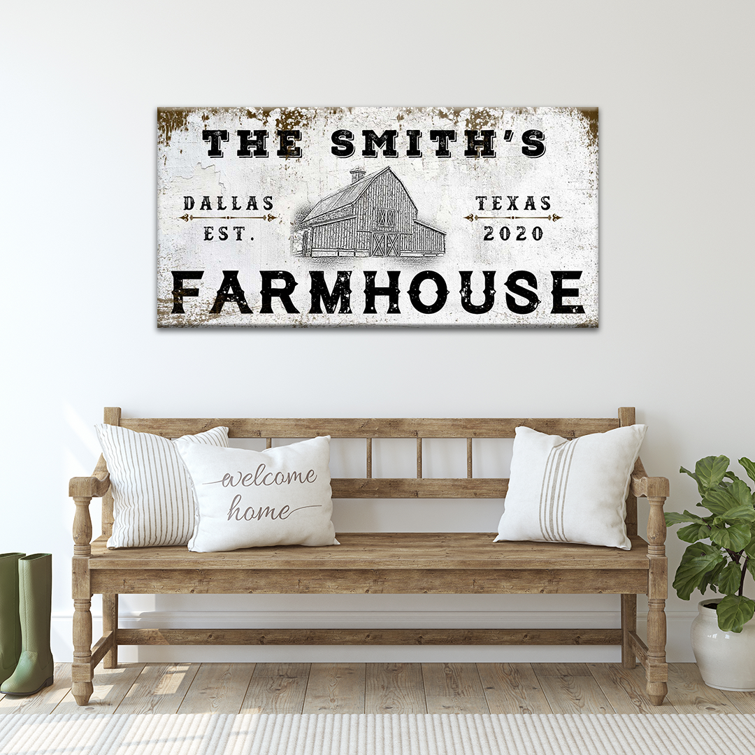Personalized farmhouse canvas sign IV with clean rustic family lettering