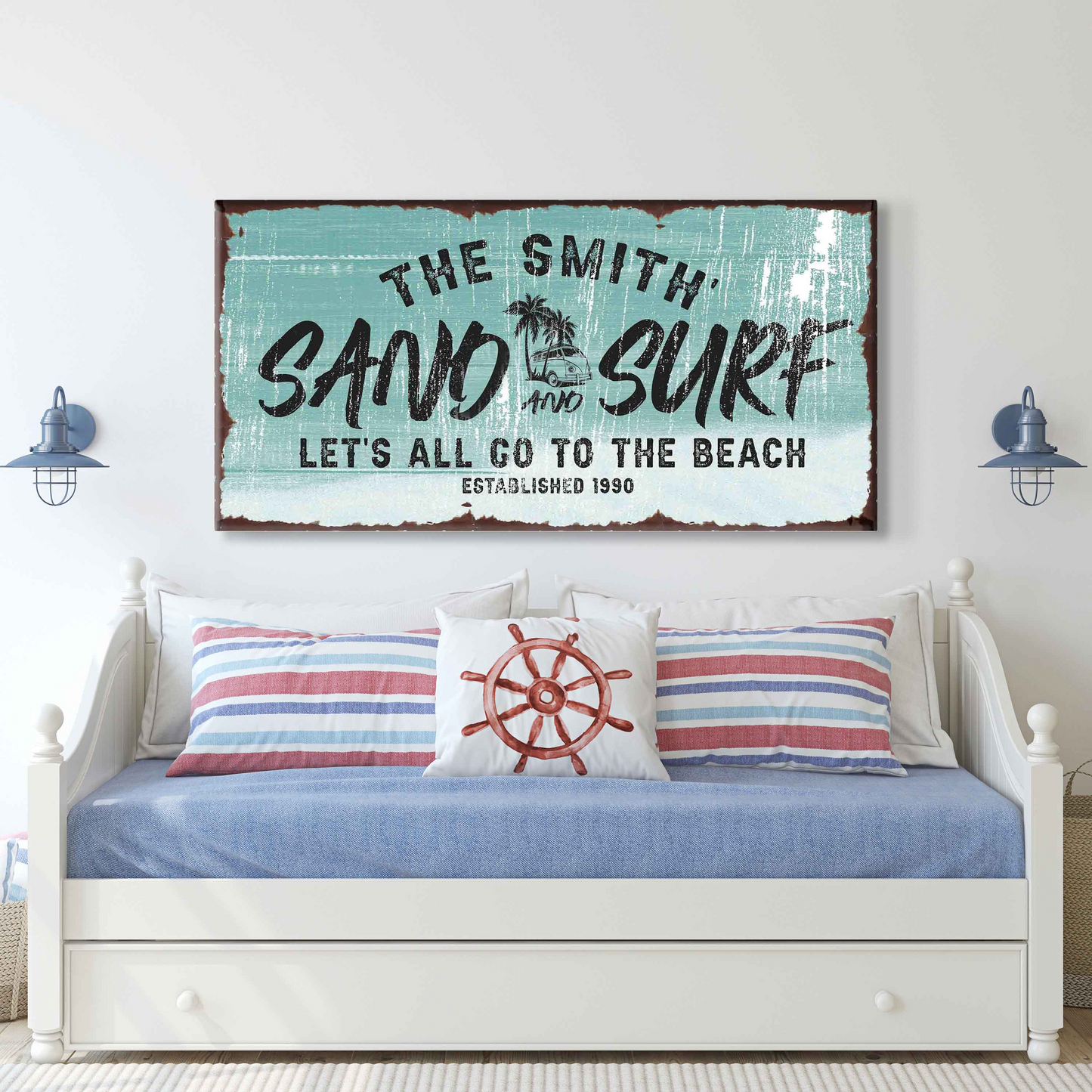 Sand and Surf Sign Personalized Canvas Coastal Wall Art