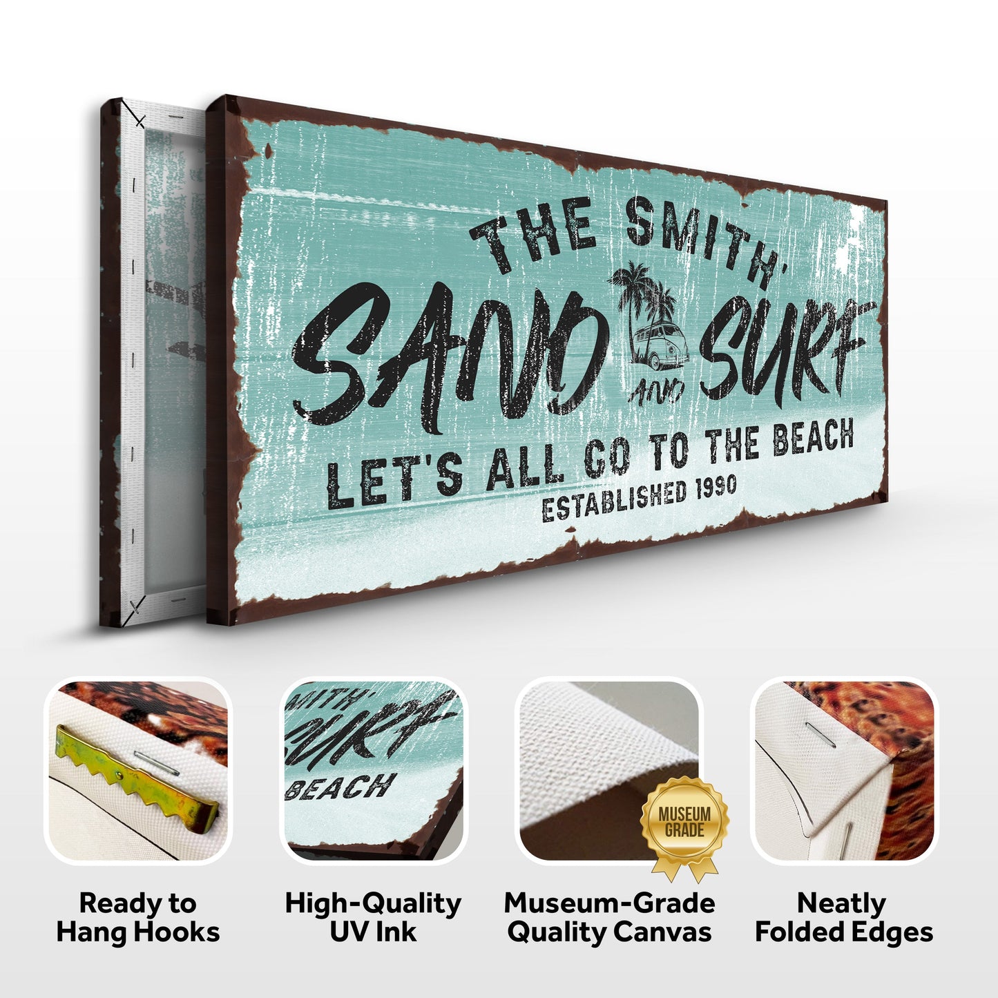Sand and Surf Sign Personalized Canvas Coastal Wall Art