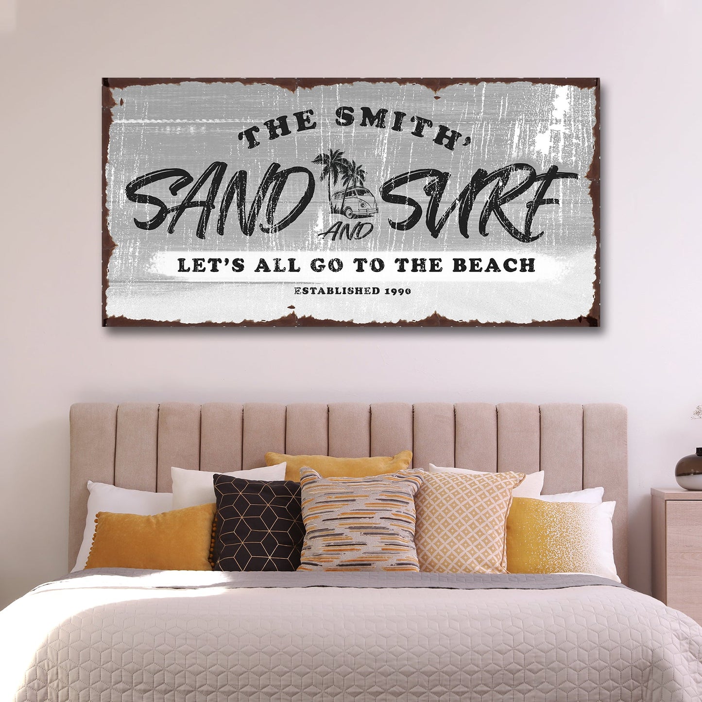 Sand and Surf Sign Personalized Canvas Coastal Wall Art