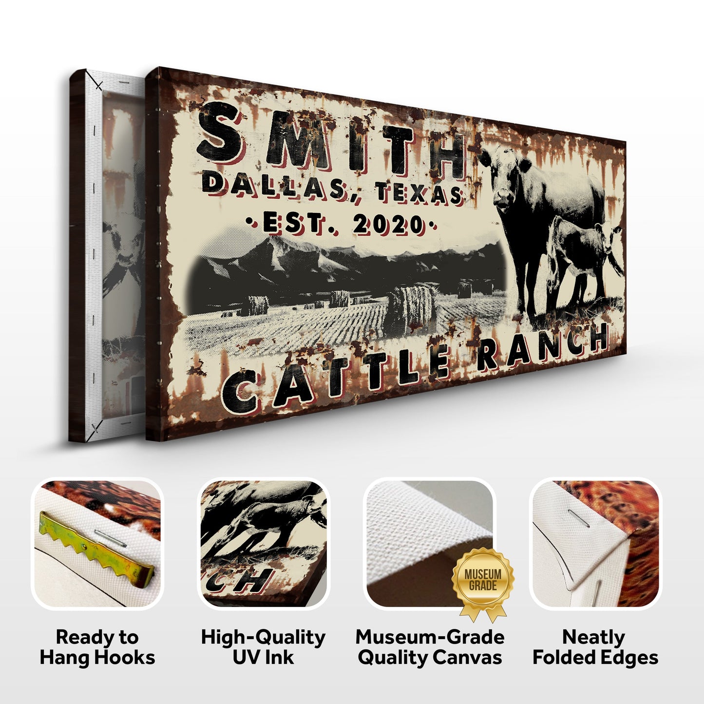 Cattle Ranch Vintage Sign Personalized Canvas Wall Art